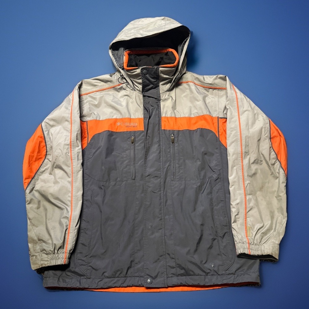 Columbia Men's sz L Vertex Jacket Red Gray Waterproof Parka Hooded Ski STAINS